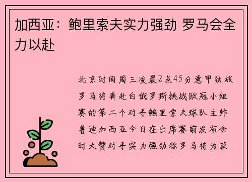 加西亚：鲍里索夫实力强劲 罗马会全力以赴